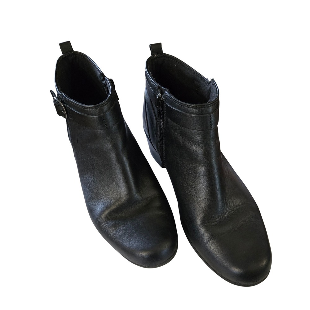 Clark's Women's Black Leather Ankle Boots, Side Zip, 2" Wedge Heel, Sz 11N‎